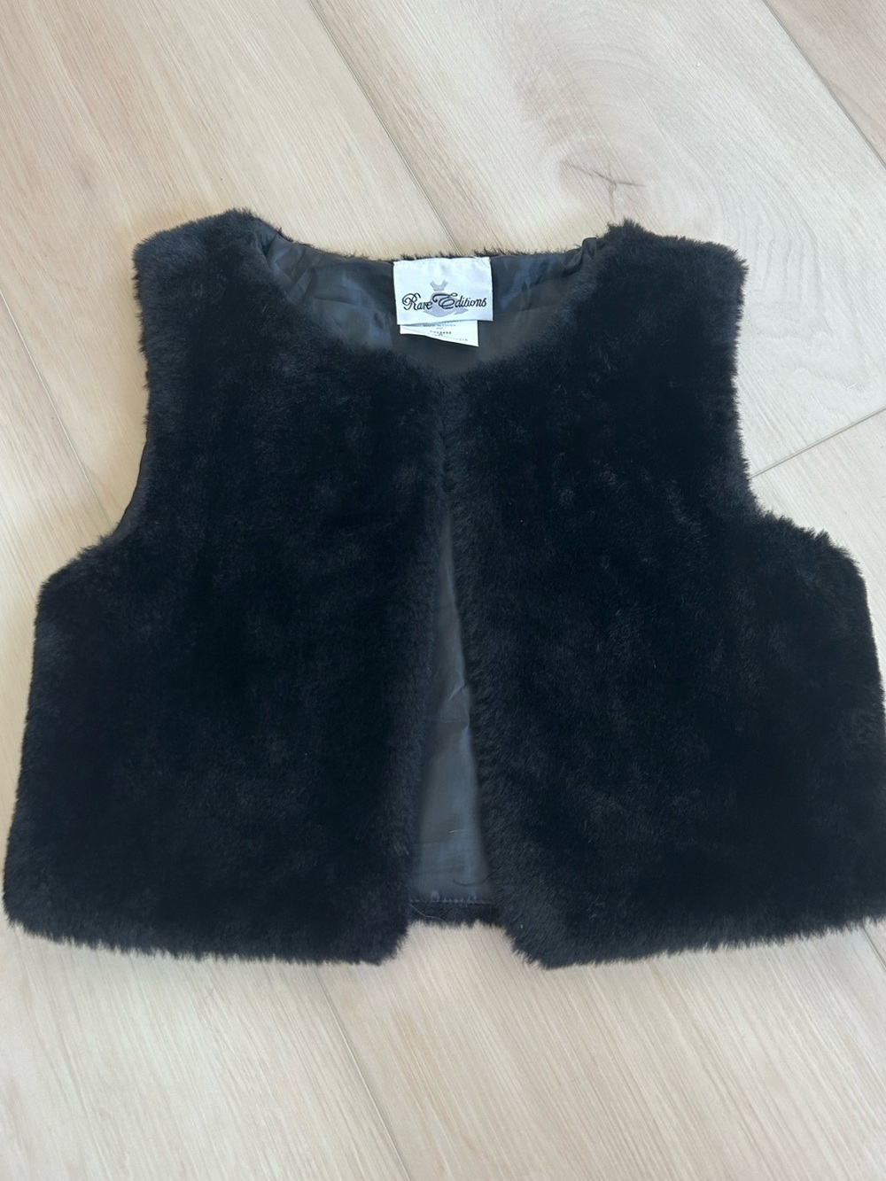 Girls black furry vest - size 8